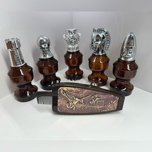 Vintage  Avon Chess Cologne Bottles and Outdoorsman Brush & Comb Set 1970's